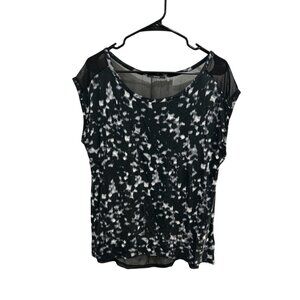Tahari Womens Blurred Print Sheer Panel Sleeveless Top Size Large Lightweight